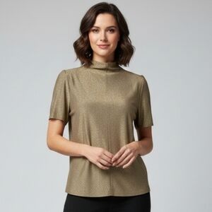 Worthington Metallic Gold Short Sleeve Glimmer Blouse 0X